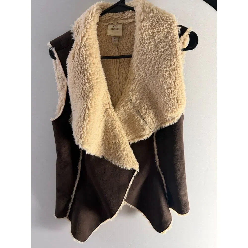 Knox Rose Women’s M Brown Faux Suede Sherpa Vest